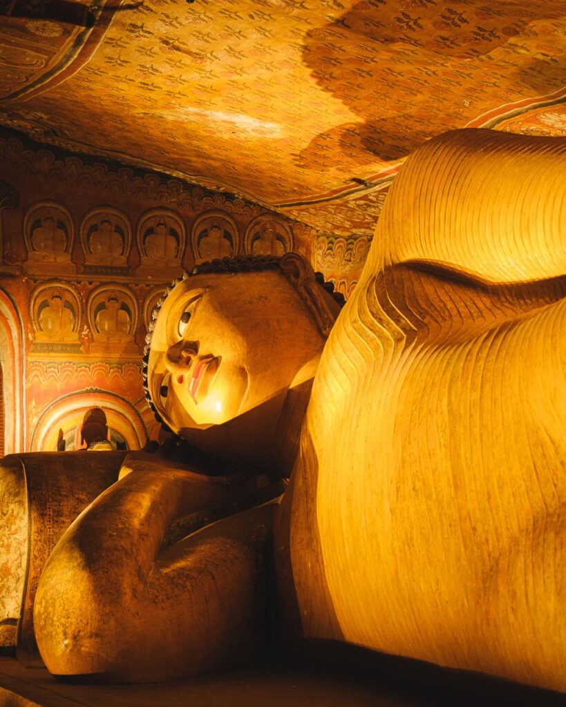 Dambulla Cave Tempel, Sri Lanka, detalj av buddha